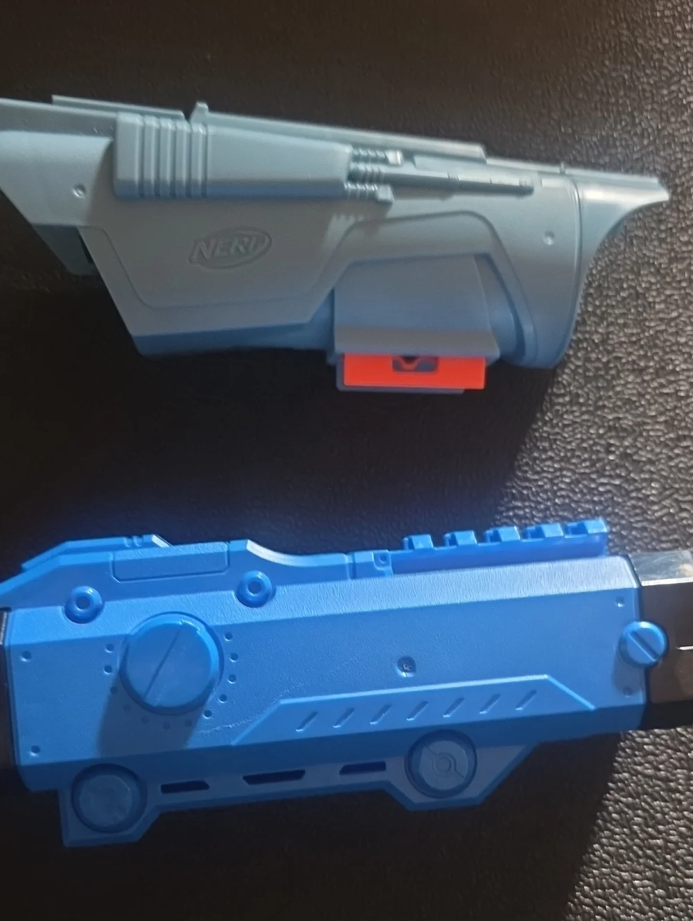 Nerf Blue and Light Gray Modular Blaster Sections with Orange Tab